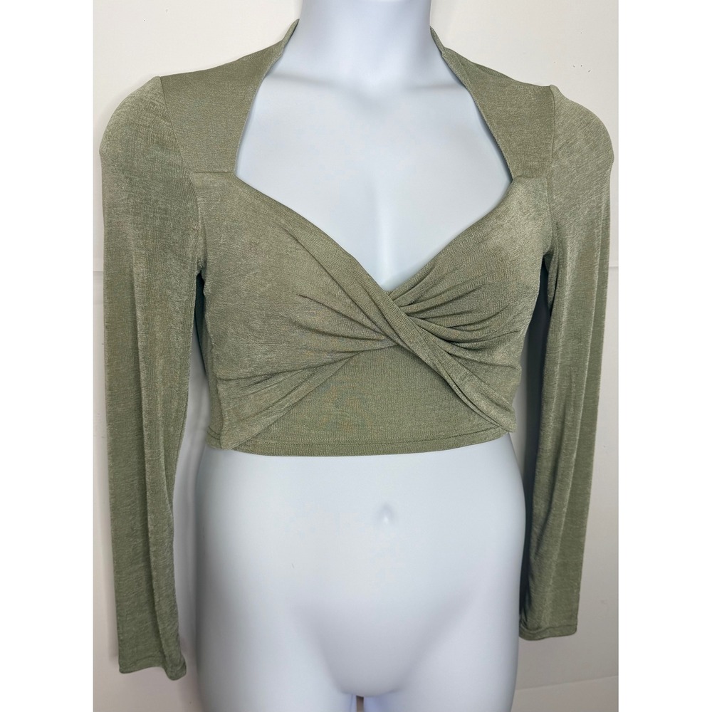 Mable Crop Top Womens M‎ Sage Twist Front Sweetheart Neck Y2K Festival Clubwear